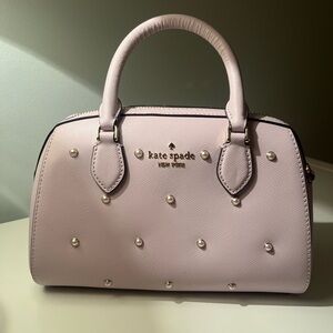 Kate spade Madison Saffiano Studded Faux Pearls Duffle Crossbody Bag, Lilac